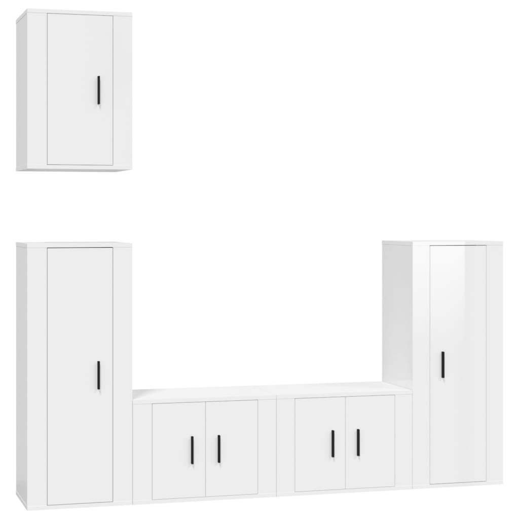 Set di Mobili Porta TV 5 pz Bianco Lucido in Legno Multistrato 3188776