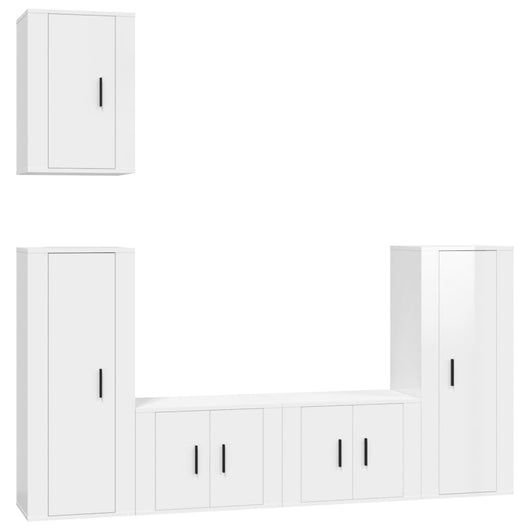 Set di Mobili Porta TV 5 pz Bianco Lucido in Legno Multistrato 3188776