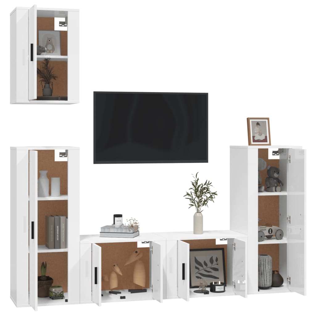 Set di Mobili Porta TV 5 pz Bianco Lucido in Legno Multistrato 3188776