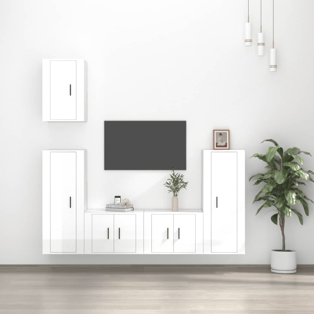 Set di Mobili Porta TV 5 pz Bianco Lucido in Legno Multistrato 3188776