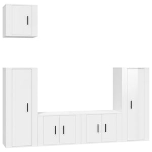 Set di Mobili Porta TV 5 pz Bianco Lucido in Legno Multistrato 3188784