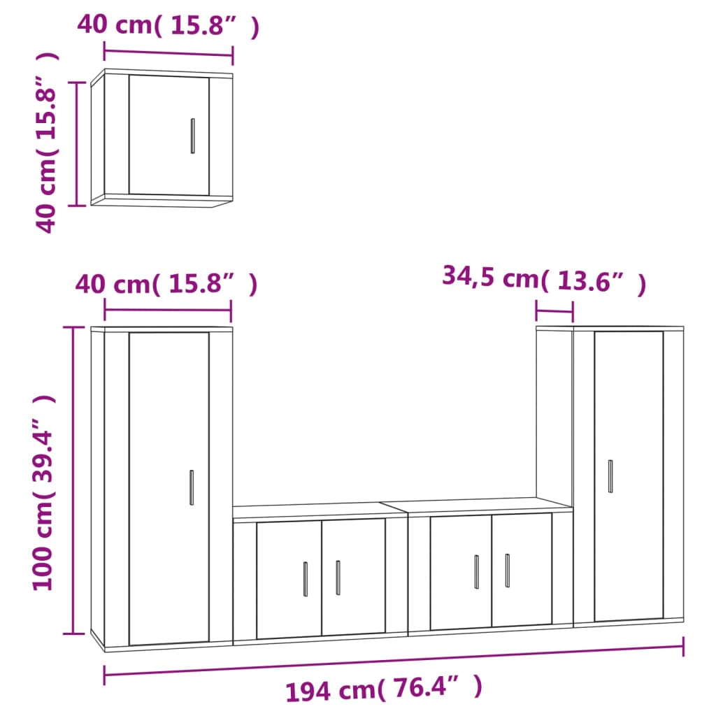 Set di Mobili Porta TV 5 pz Bianco Lucido in Legno Multistrato 3188784