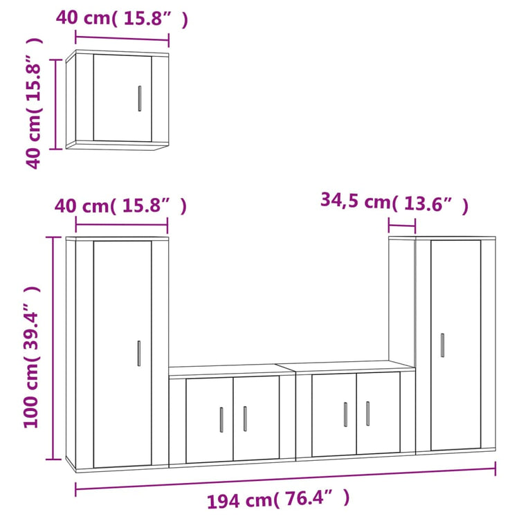 Set di Mobili Porta TV 5 pz Bianco Lucido in Legno Multistrato 3188784