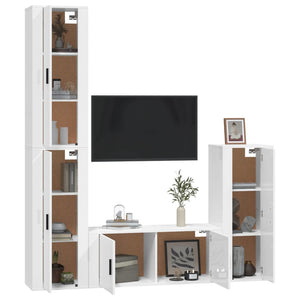 Set di Mobili Porta TV 4 pz Bianco Lucido in Legno Multistrato 3188792