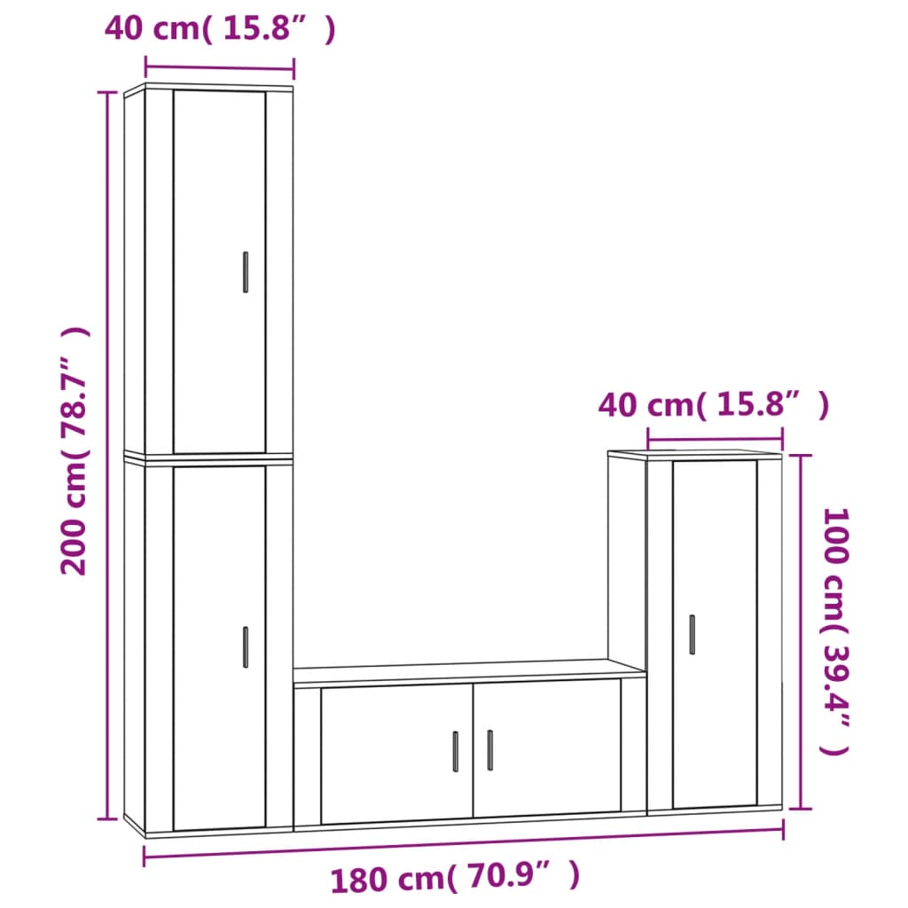 Set di Mobili Porta TV 4 pz Bianco Lucido in Legno Multistrato 3188792