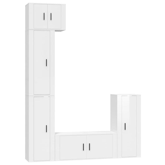 Set di Mobili Porta TV 5 pz Bianco Lucido in Legno Multistrato 3188800