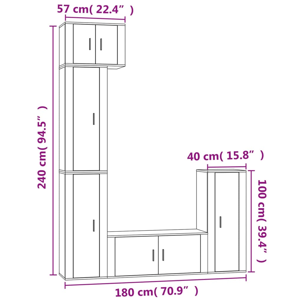 Set di Mobili Porta TV 5 pz Bianco Lucido in Legno Multistrato 3188800