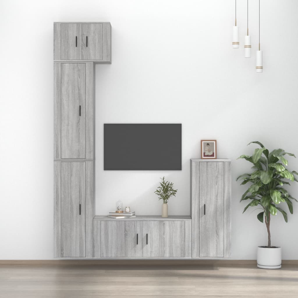 Set di Mobili Porta TV 5 pz Grigio Sonoma in Legno Multistrato 3188804