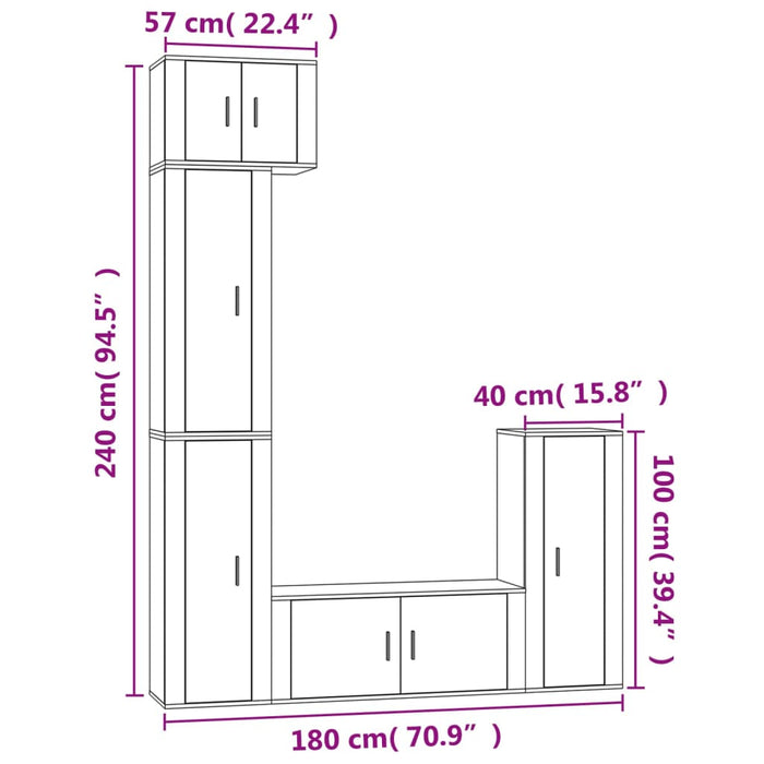 Set Mobili Porta TV 5 pz Rovere Marrone in Legno Multistrato 3188805