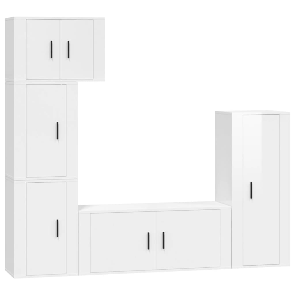 Set di Mobili Porta TV 5 pz Bianco Lucido in Legno Multistratocod mxl 124774