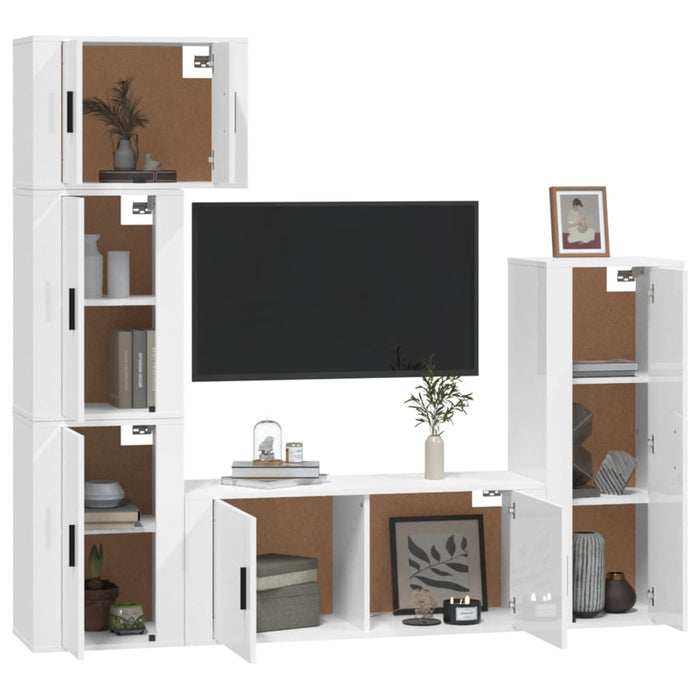 Set di Mobili Porta TV 5 pz Bianco Lucido in Legno Multistratocod mxl 124774