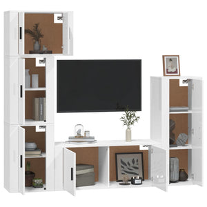 Set di Mobili Porta TV 5 pz Bianco Lucido in Legno Multistrato 3188808