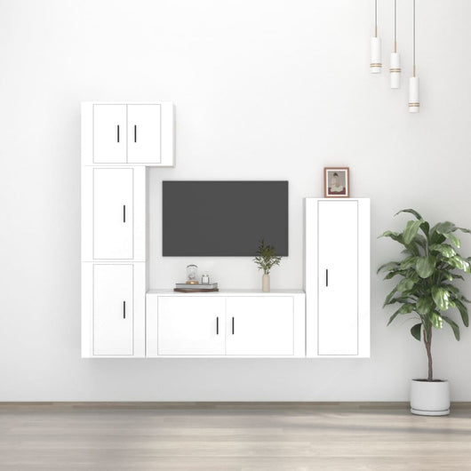 Set di Mobili Porta TV 5 pz Bianco Lucido in Legno Multistrato 3188808