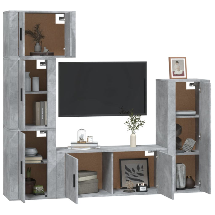 Set di Mobili Porta TV 5 pz Grigio Cemento in Legno Multistratocod mxl 100831