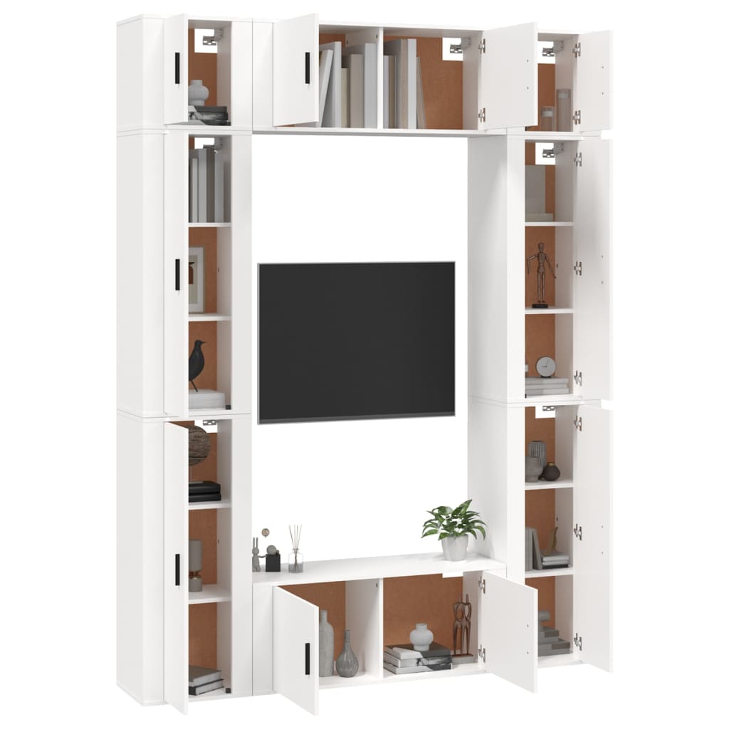 Set Mobili Porta TV 8pz Bianco in Legno Multistrato 3188814