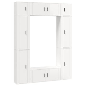 Set Mobili Porta TV 8pz Bianco Lucido in Legno Multistrato 3188816