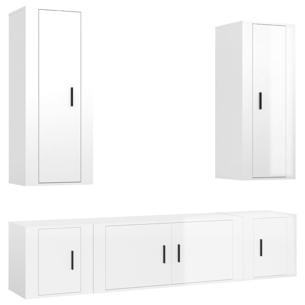 Set di Mobili Porta TV 5 pz Bianco Lucido in Legno Multistrato 3188832