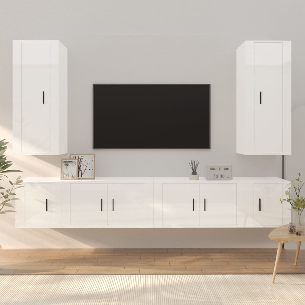 Set di Mobili Porta TV 6 pz Bianco Lucido in Legno Multistrato 3188840