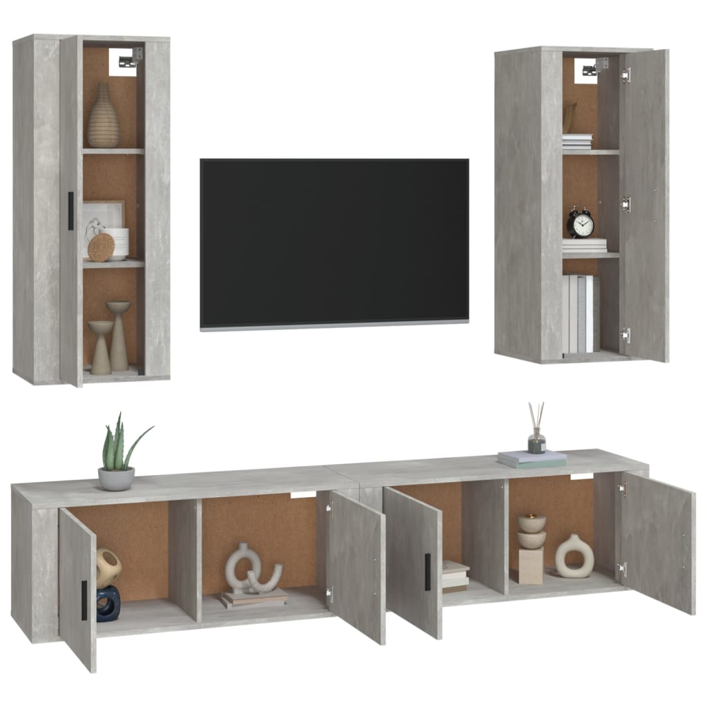 Set di Mobili Porta TV 4 pz Grigio Cemento in Legno Multistratocod mxl 100853