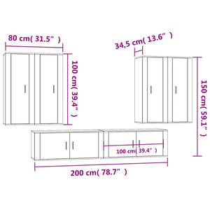 Set di Mobili Porta TV 6 pz Bianco Lucido in Legno Multistrato 3188864