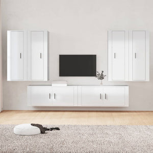 Set di Mobili Porta TV 6 pz Bianco Lucido in Legno Multistrato 3188864