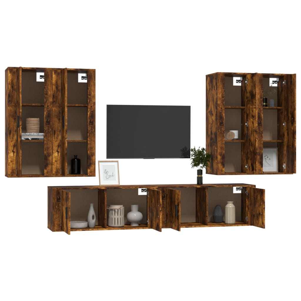 Set di Mobili Porta TV 6 pz Rovere Fumo in Legno Multistratocod mxl 100830