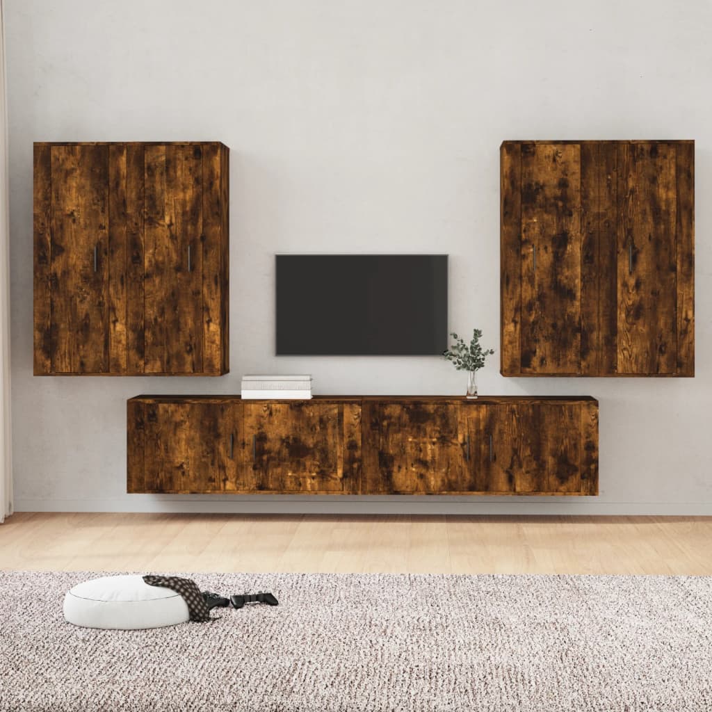 Set di Mobili Porta TV 6 pz Rovere Fumo in Legno Multistratocod mxl 100830