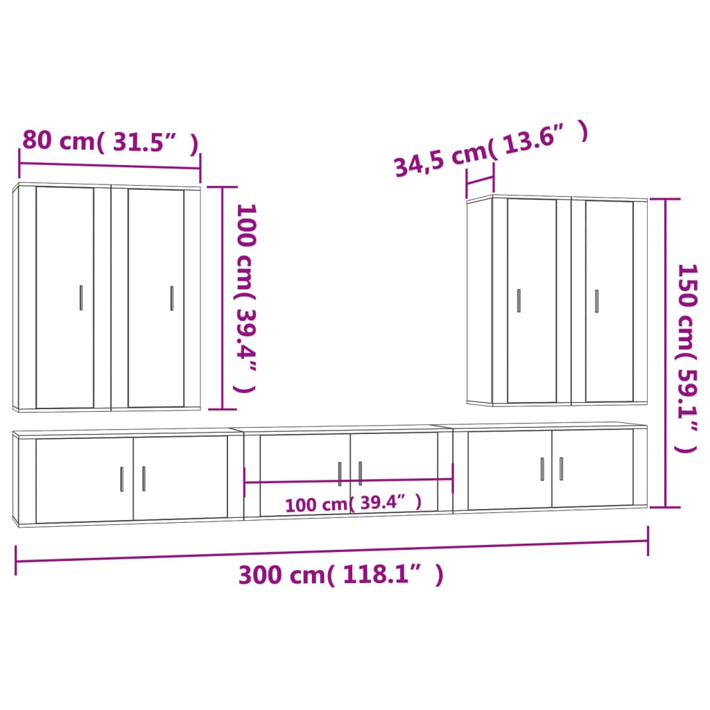 Set di Mobili Porta TV 7 pz Bianco in Legno Multistrato 3188870