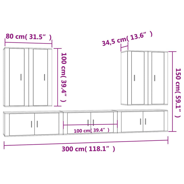 Set di Mobili Porta TV 7 pz Bianco in Legno Multistrato 3188870