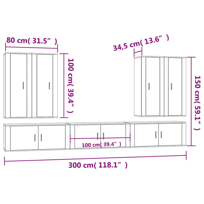 Set di Mobili Porta TV 7 pz Grigio Cemento in Legno Multistrato 3188874