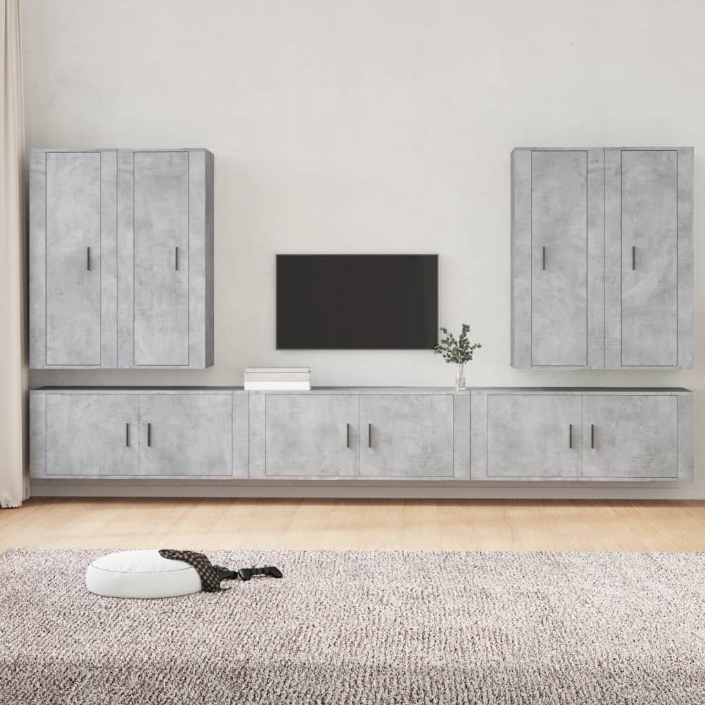 Set di Mobili Porta TV 7 pz Grigio Cemento in Legno Multistrato 3188874