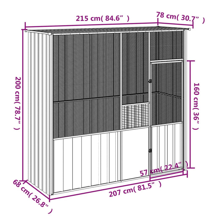 Gabbia per Uccelli Antracite 215x78x200 cm in Acciaio Zincato 172344