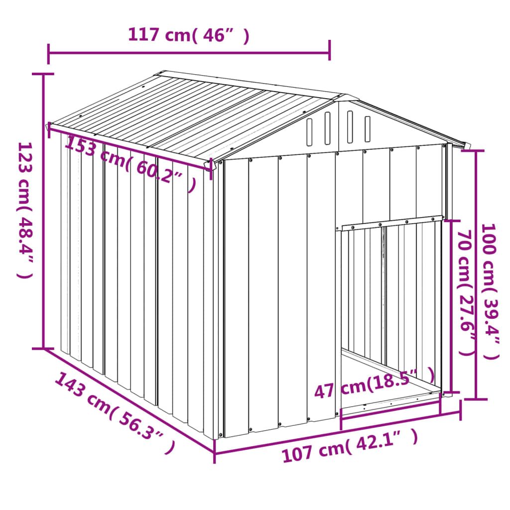 Casetta Cani con Tetto Antracite 117x153x123 cm Acciaio Zincato 172348