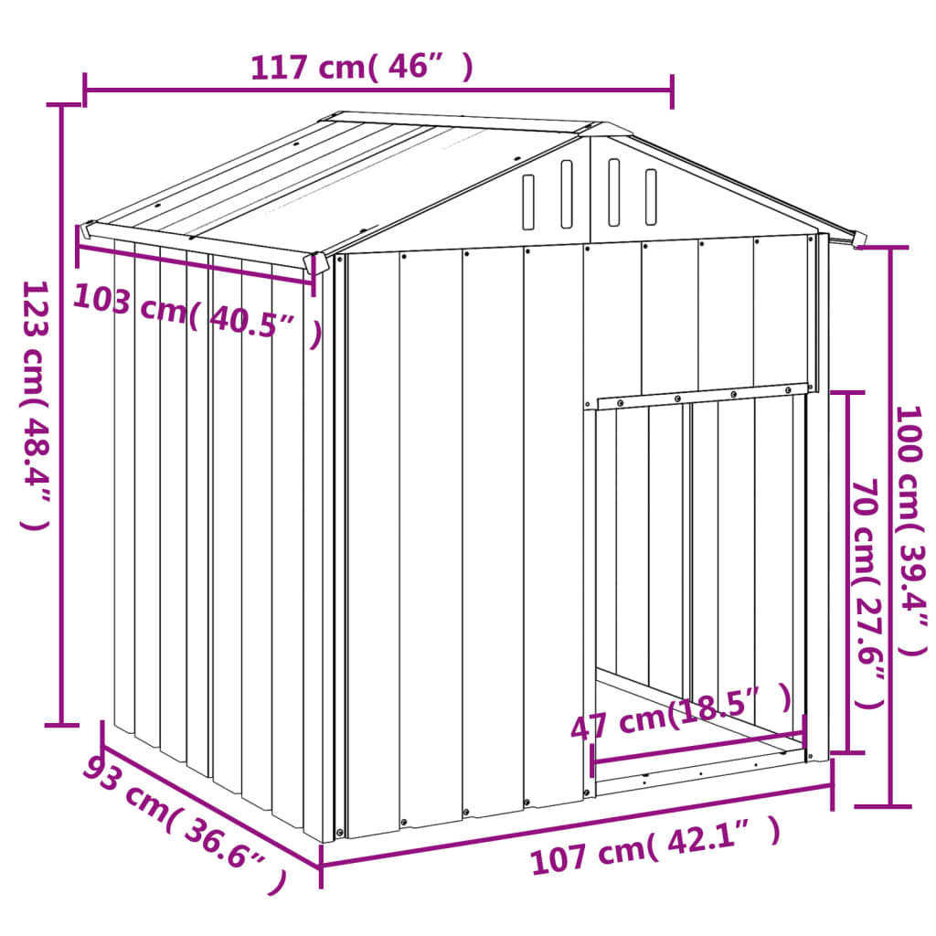 Casetta Cani Tetto Grigio Chiaro 117x103x123 cm Acciaio Zincato 172350