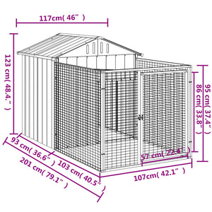 Casetta Cani con Corsa Antracite 117x201x123 cm Acciaio Zincato 172351