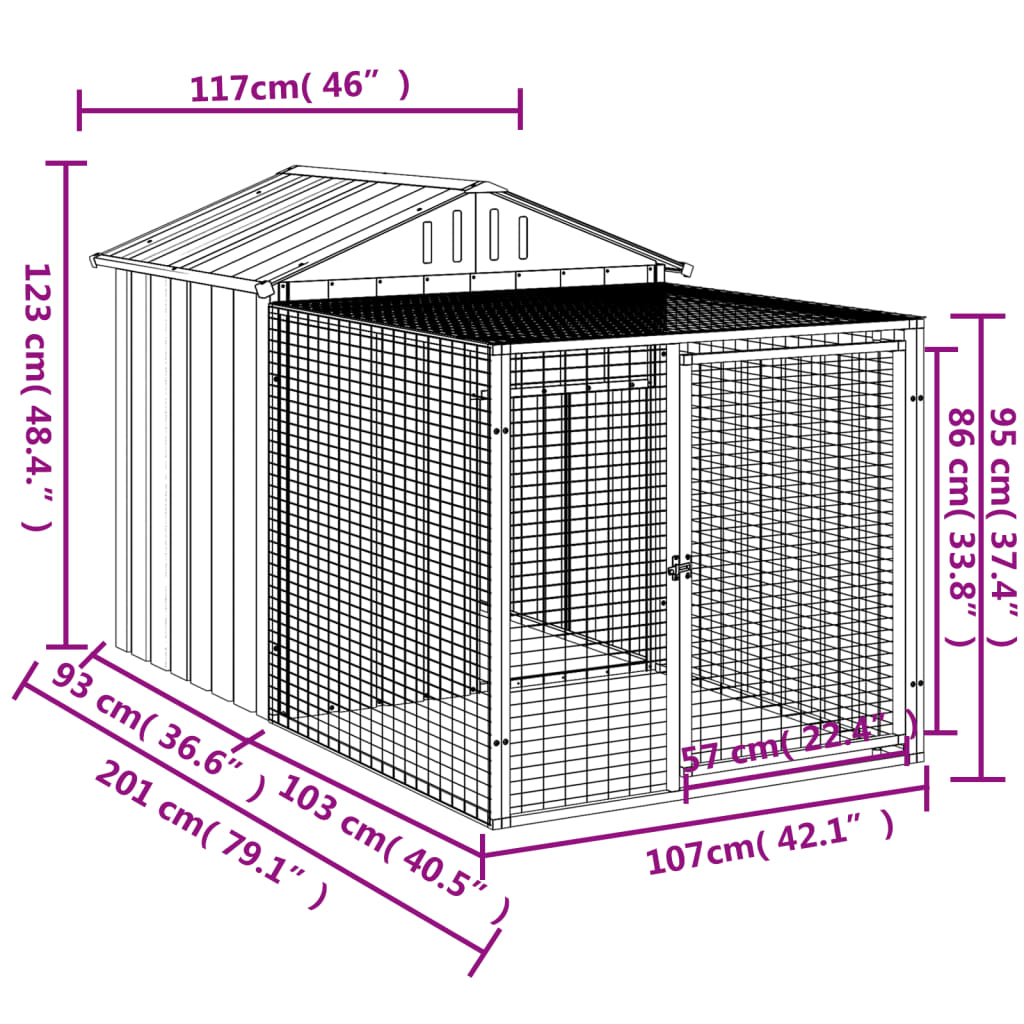 Pollaio Area Corsa Grigio Chiaro 117x201x123 cm Acciaio Zincato 172354