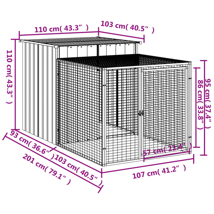 Pollaio Area Corsa Grigio Chiaro 110x201x110 cm Acciaio Zincato 172360