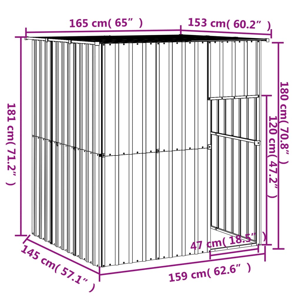 Casetta Cani Tetto Grigio Chiaro 165x153x181 cm Acciaio Zincato 172364