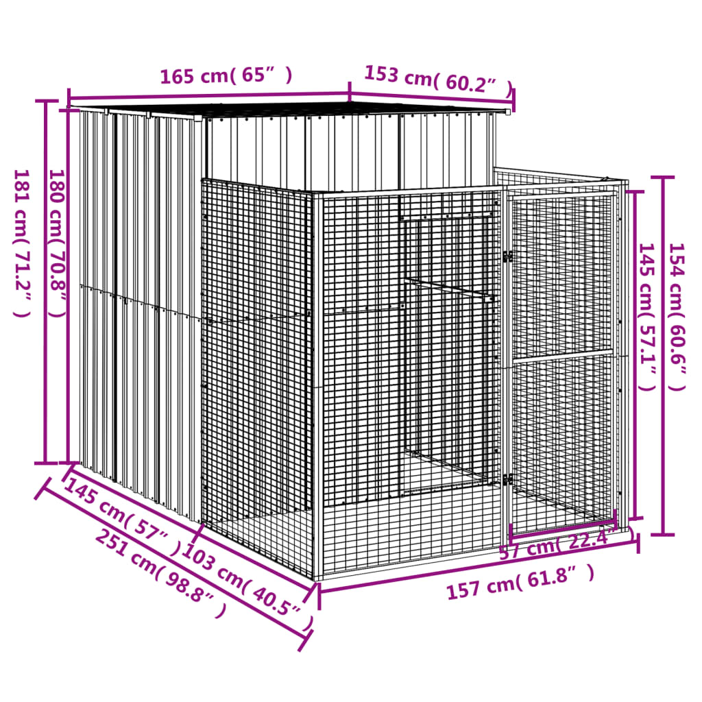 Casetta Cani Corsa Grigio Chiaro 165x251x181 cm Acciaio Zincato 172366