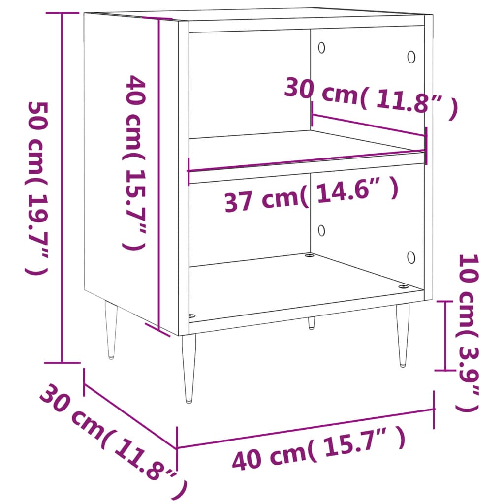 Comodini 2 pz Neri 40x30x50 cm in Legno Multistrato 826767