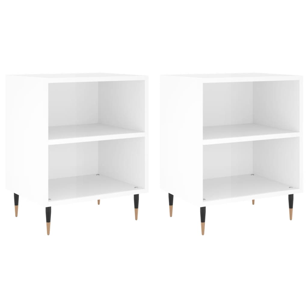 Comodini 2 pz Bianco Lucido 40x30x50 cm in Legno Multistrato 826769