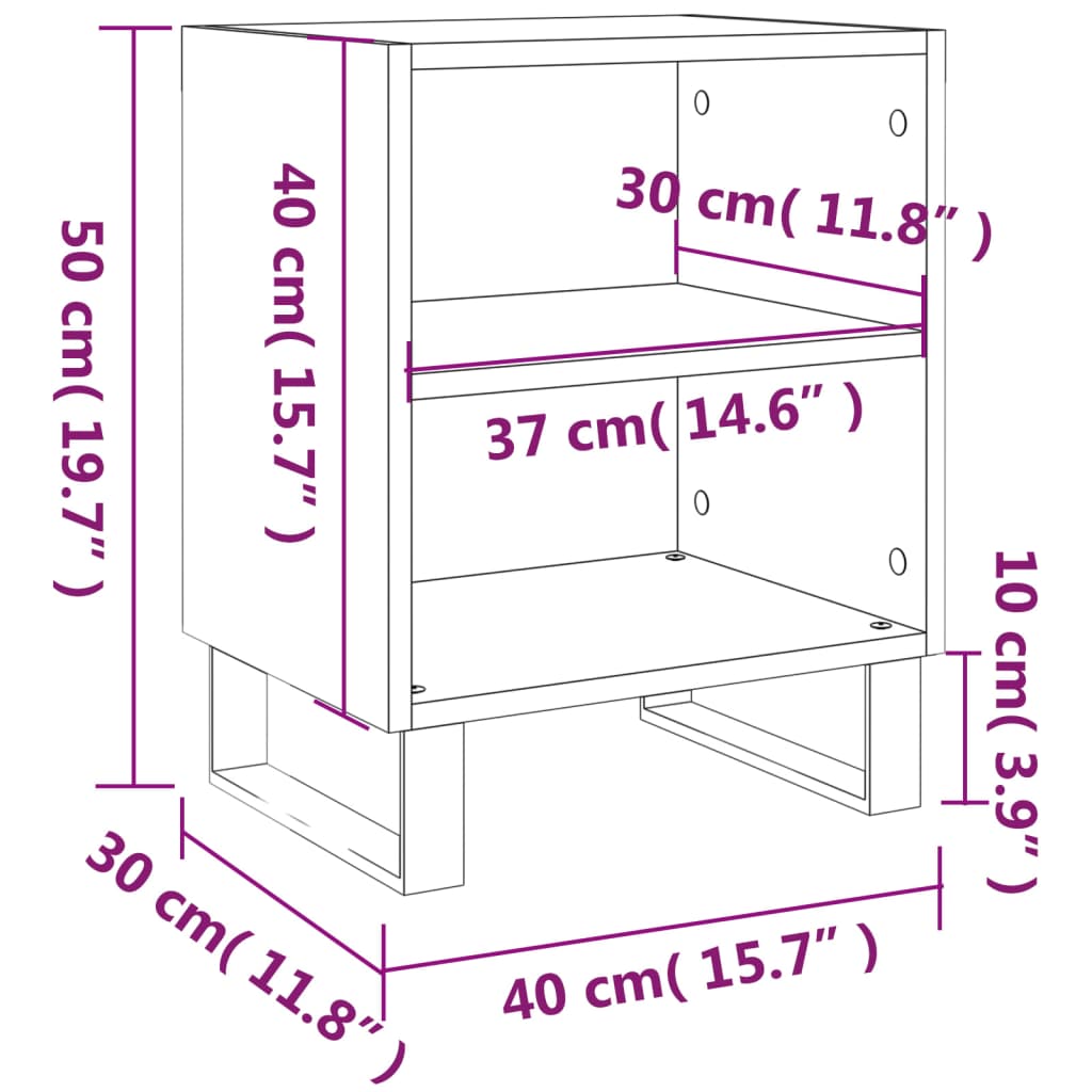 Comodino Grigio Cemento 40x30x50 cm in Legno Multistrato 826804