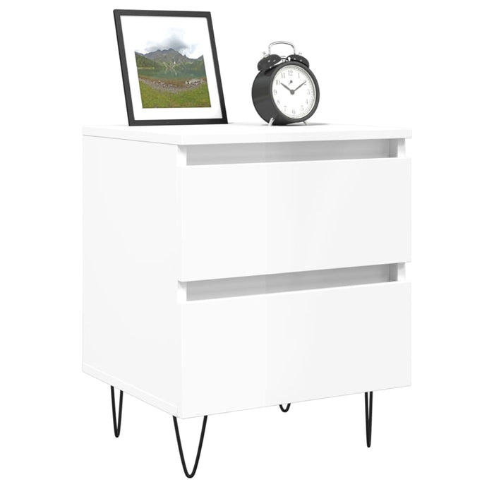 Comodino Bianco Lucido 40x35x50 cm in Legno Multistrato 826880