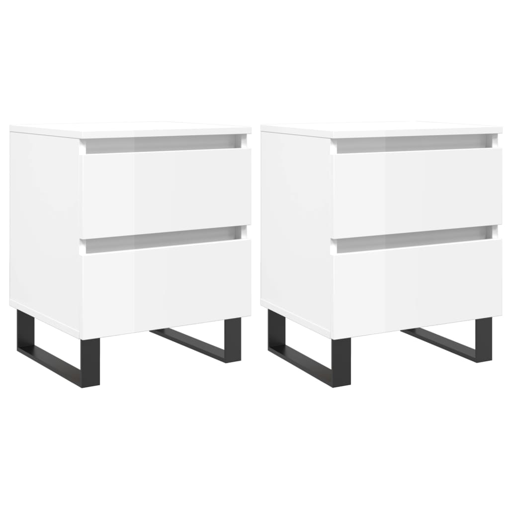 Comodini 2pz Bianco Lucido 40x35x50 cm in Legno Multistratocod mxl 127876