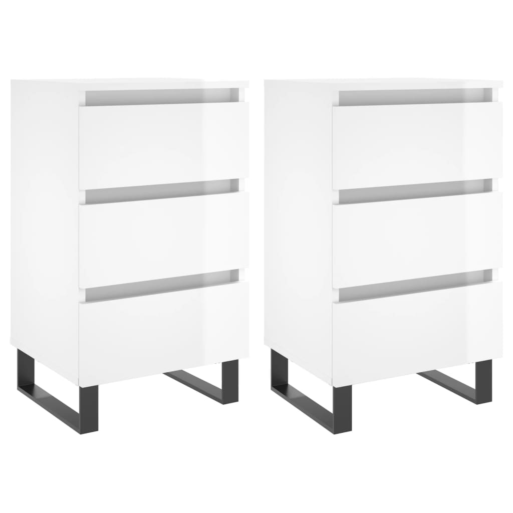 Comodini 2 pz Bianco Lucido 40x35x69 cm in Legno Multistrato 826945