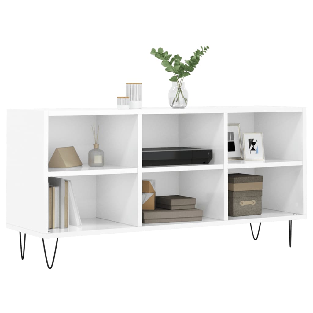 Mobile Porta TV Bianco Lucido 103,5x30x50 cm Legno Multistrato 826990