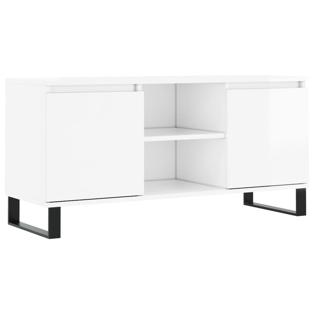 Mobile Porta TV Bianco Lucido 104x35x50 cm in Legno Multistrato 827022