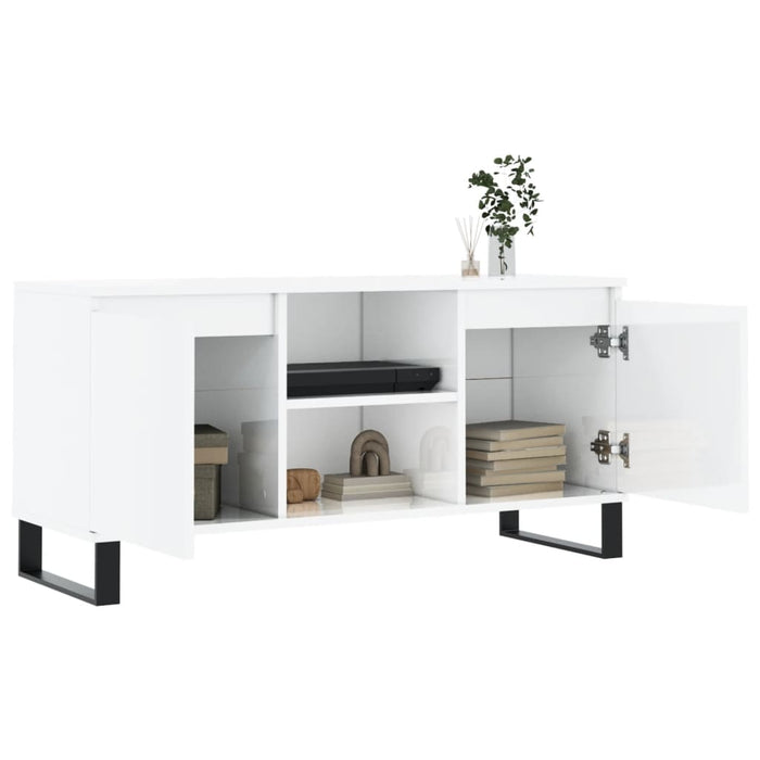 Mobile Porta TV Bianco Lucido 104x35x50 cm in Legno Multistrato 827022