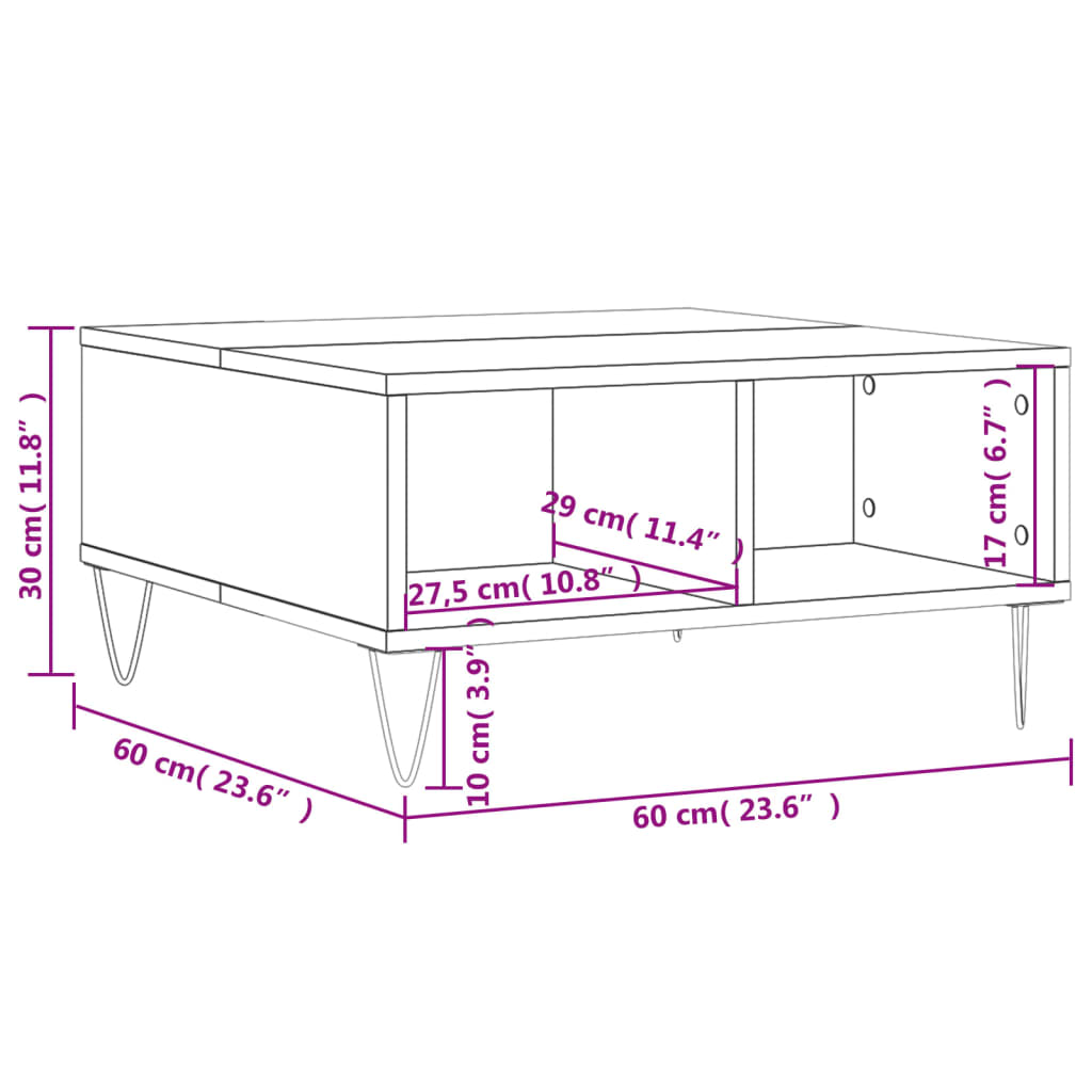 Tavolino da Salotto Rovere Fumo 60x60x30cm in Legno Multistrato 827041