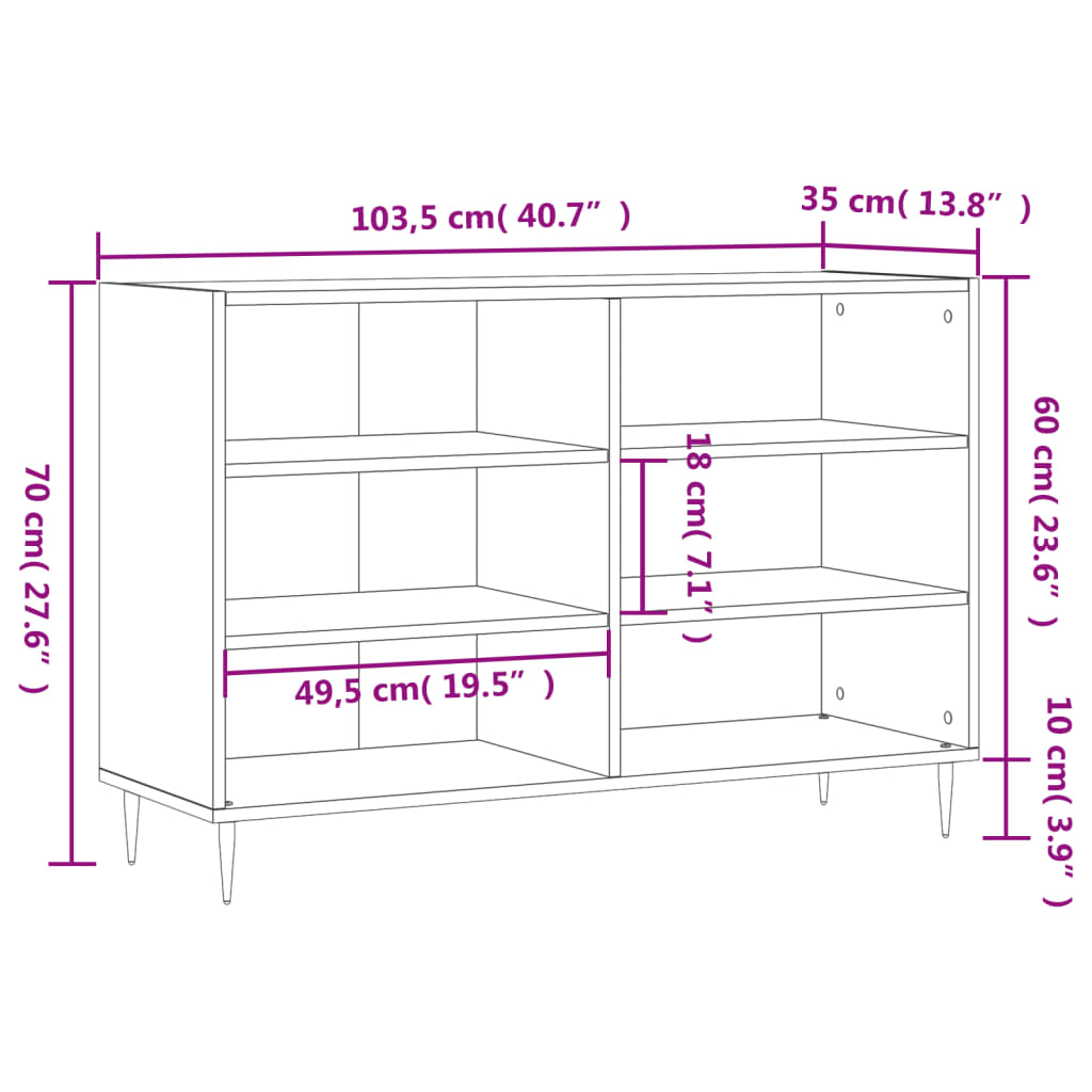 Credenza Bianco Lucido 103,5x35x70 cm in Legno Multistrato 827102